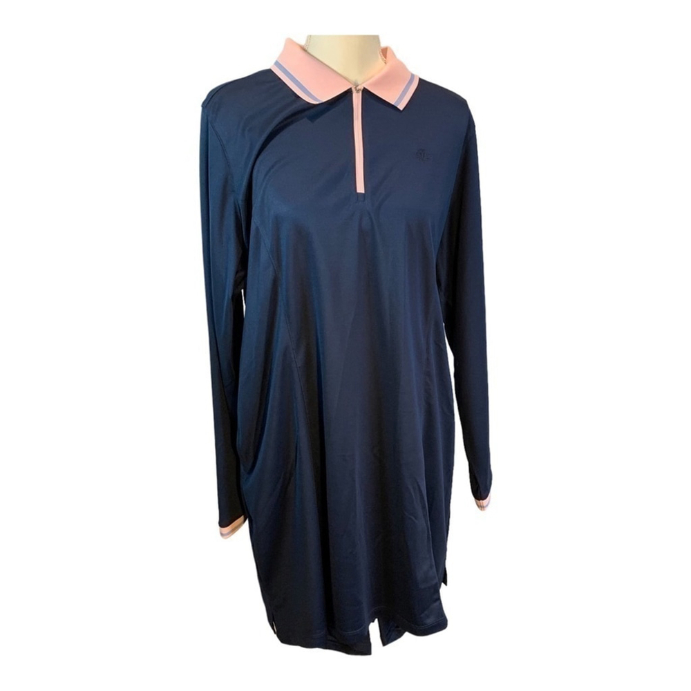 Lady Hagen Women's Pique Long Sleeve Golf Dress w shorts navy pink size xxl - Picture 2 of 4